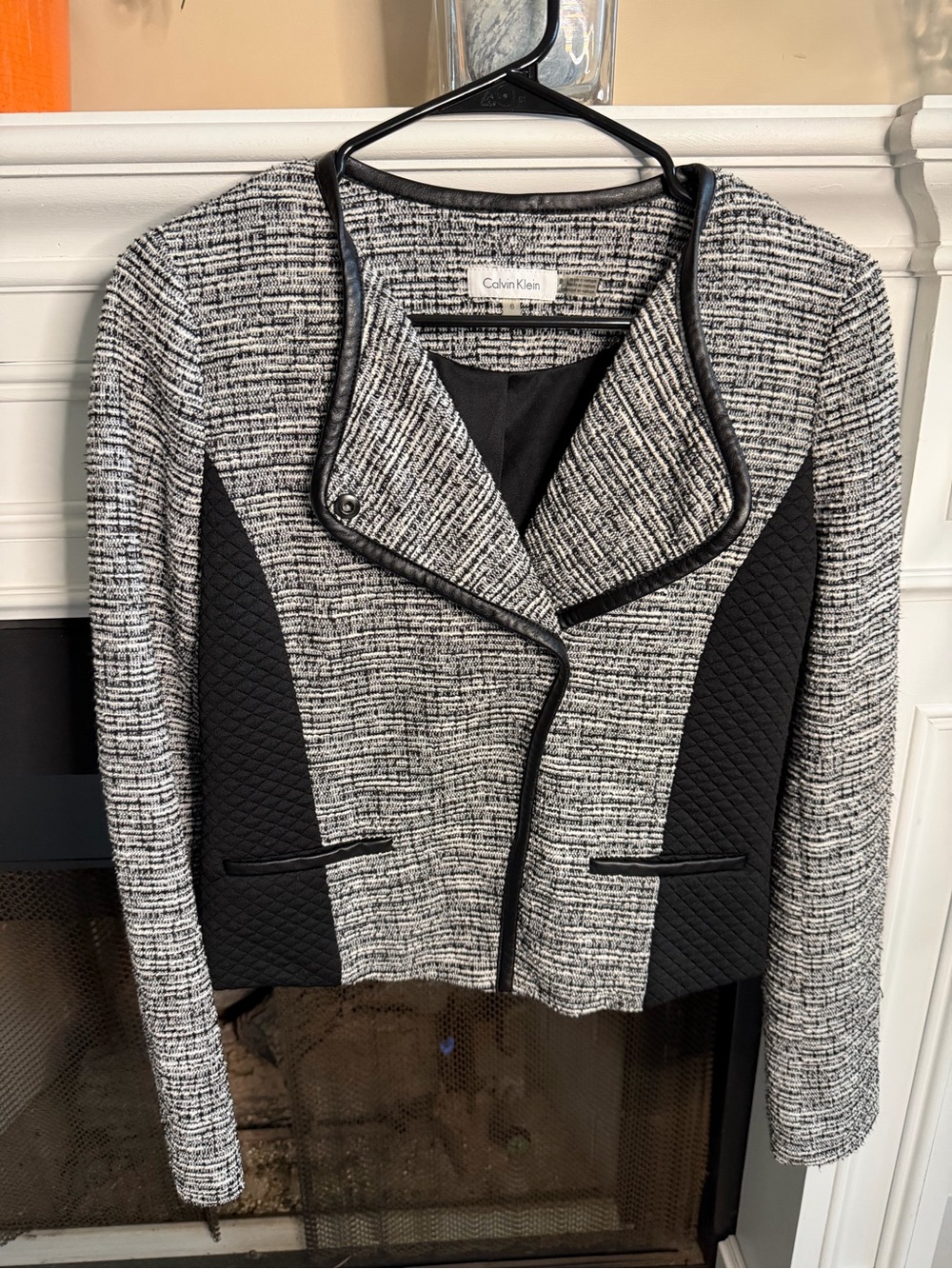Calvin Klein Black and White Textured Moto-Style Blazer